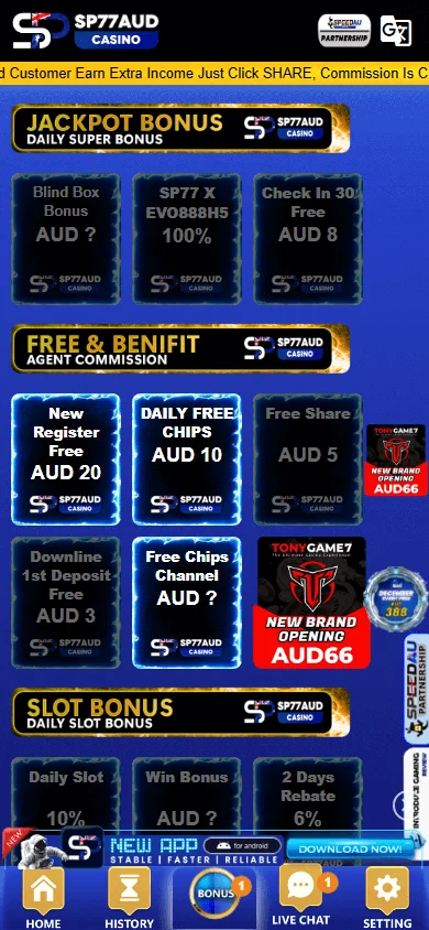 Sp77 Casino mobile promotions with welcome and VIP offers